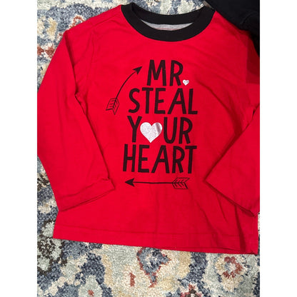 Valentines Shirts Boys 3T Black Red Heart Graphic1