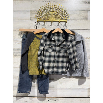 Easy Peasy Art Class Boys 4T Bundle Plaid Quilted Denim Gorpcore EUC0
