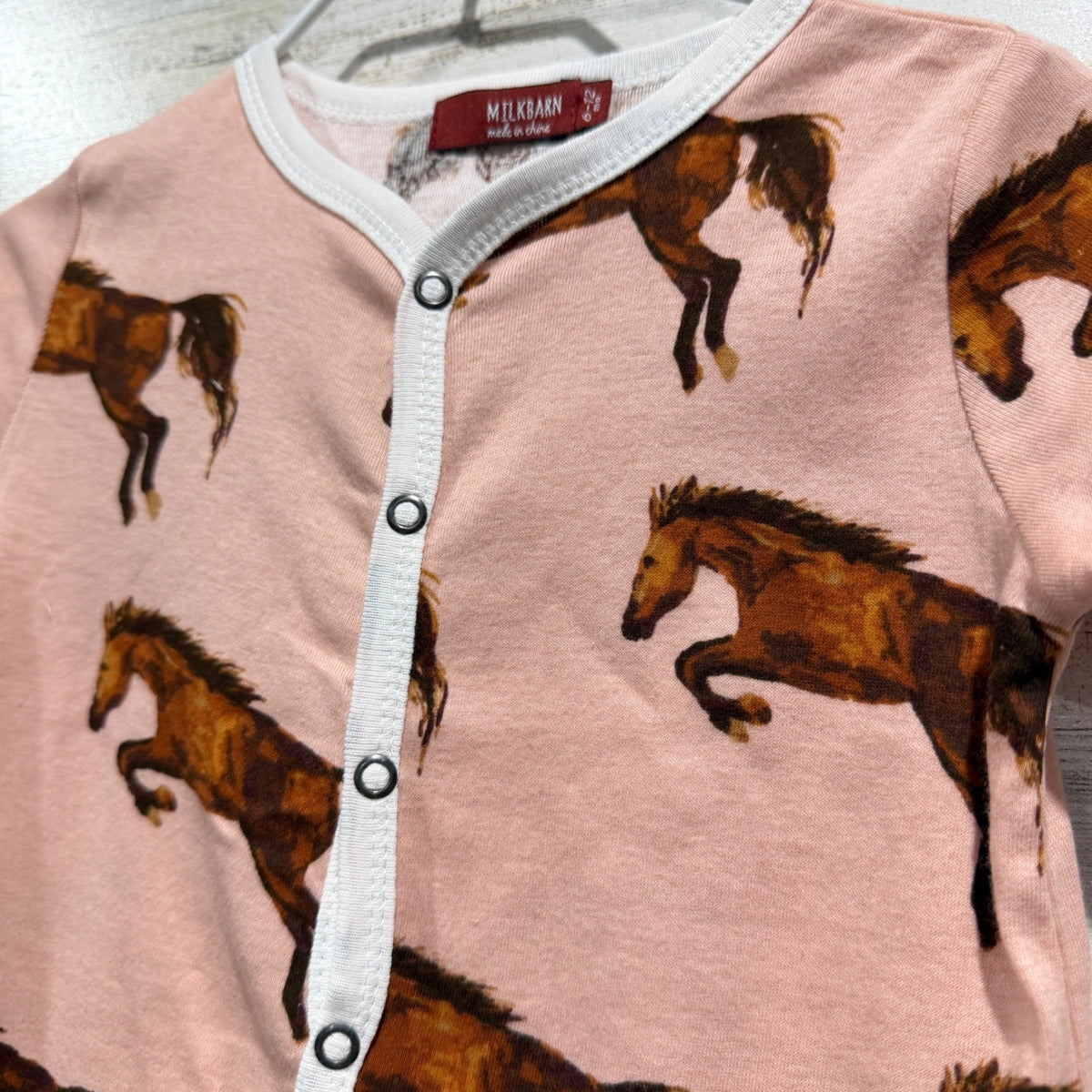 Milkbarn Horse Print Romper 6-12M Pink Organic Cotton Equestrian Western EUC1