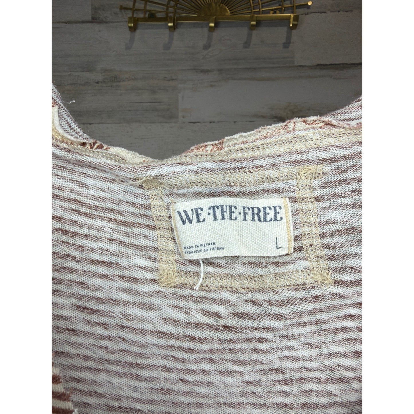 We The Free Henley Tank Top Women Large Brown Striped Thermal Boho Festival2