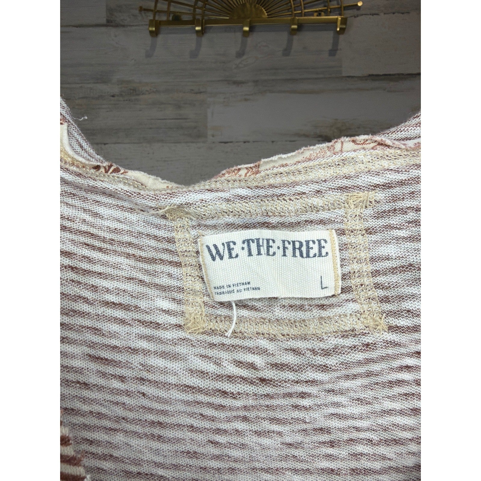 We The Free Henley Tank Top Women Large Brown Striped Thermal Boho Festival2