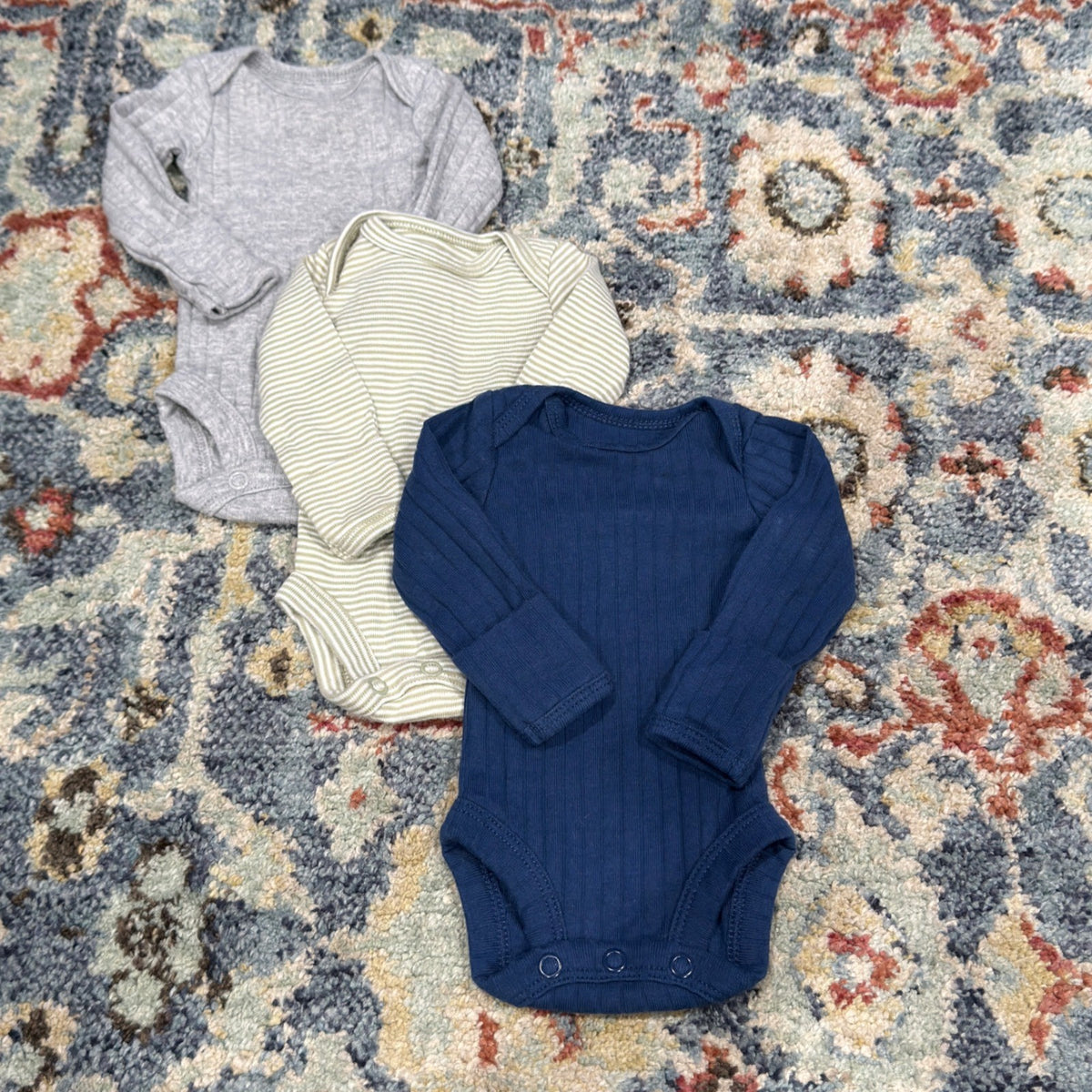 Carter's Bodysuits Boys Preemie Navy Grey Striped Ribbed Basic EUC0