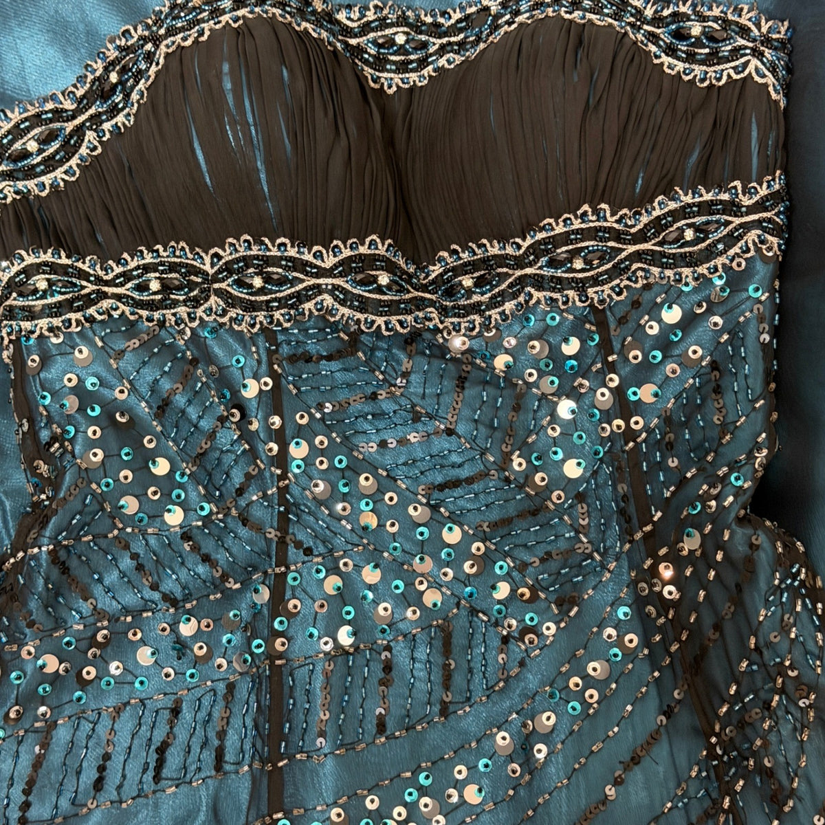 Aspeed Gown Women 4 Teal Black Beaded Sequin Formal Prom Y2K EUC0