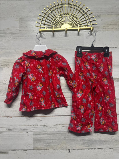 Y2K Nickelodeon Dora the Explorer Pajamas Girls 24M Red Fleece Winter Set GUC2