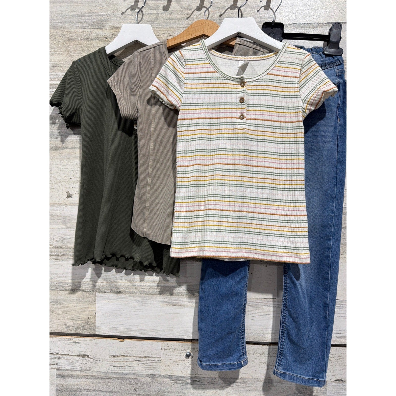 Carter's Jordache Shirt Pants Lot Girls 7-8 Striped Denim Bundle EUC0