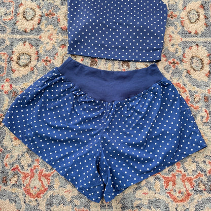 Shop The Mint Shorts Set Girls 12/14 Navy Polka Dot Activewear Athleisure EUC2