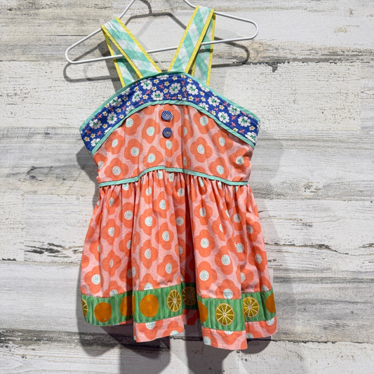 Matilda Jane Tunic Top Girls 6 Pink Floral Citrus Fruit Mixed Print EUC0