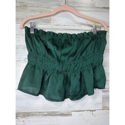 Princess Polly Peplum Tube Top Women Size 10 Green Smocked Strapless Boho EUC1