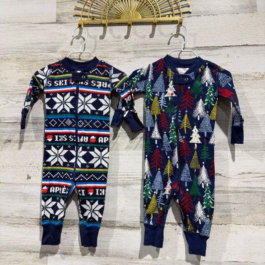 Hanna Andersson Moon and Back Sleepers Kids 3-6M Navy Cotton Holiday EUC0