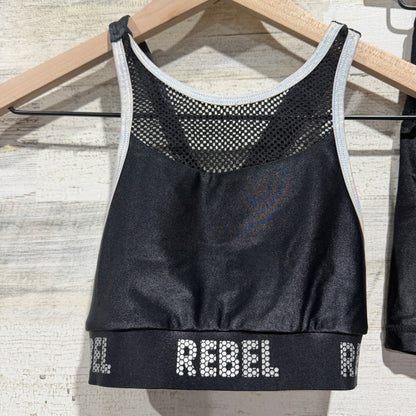 Rebel Athletic Cheer Dance Set Girls Youth Large Black Shimmer Mesh Performance1