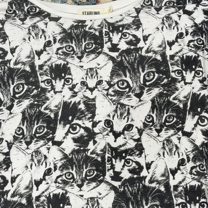 Starling Graphic Tee Women S White Black Cat Print Kitten Core EUC1