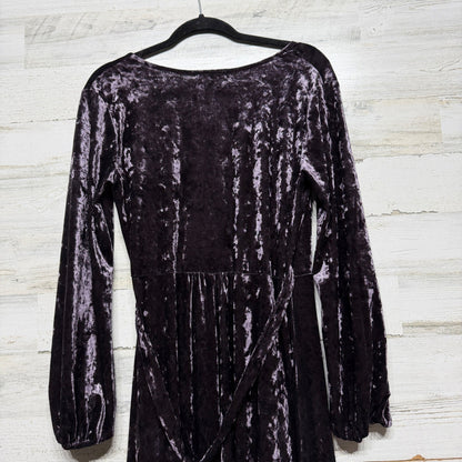 Gianni Bini Maxi Dress Womens M Purple Crushed Velvet Wrap V-Neck Whimsigoth EUC7