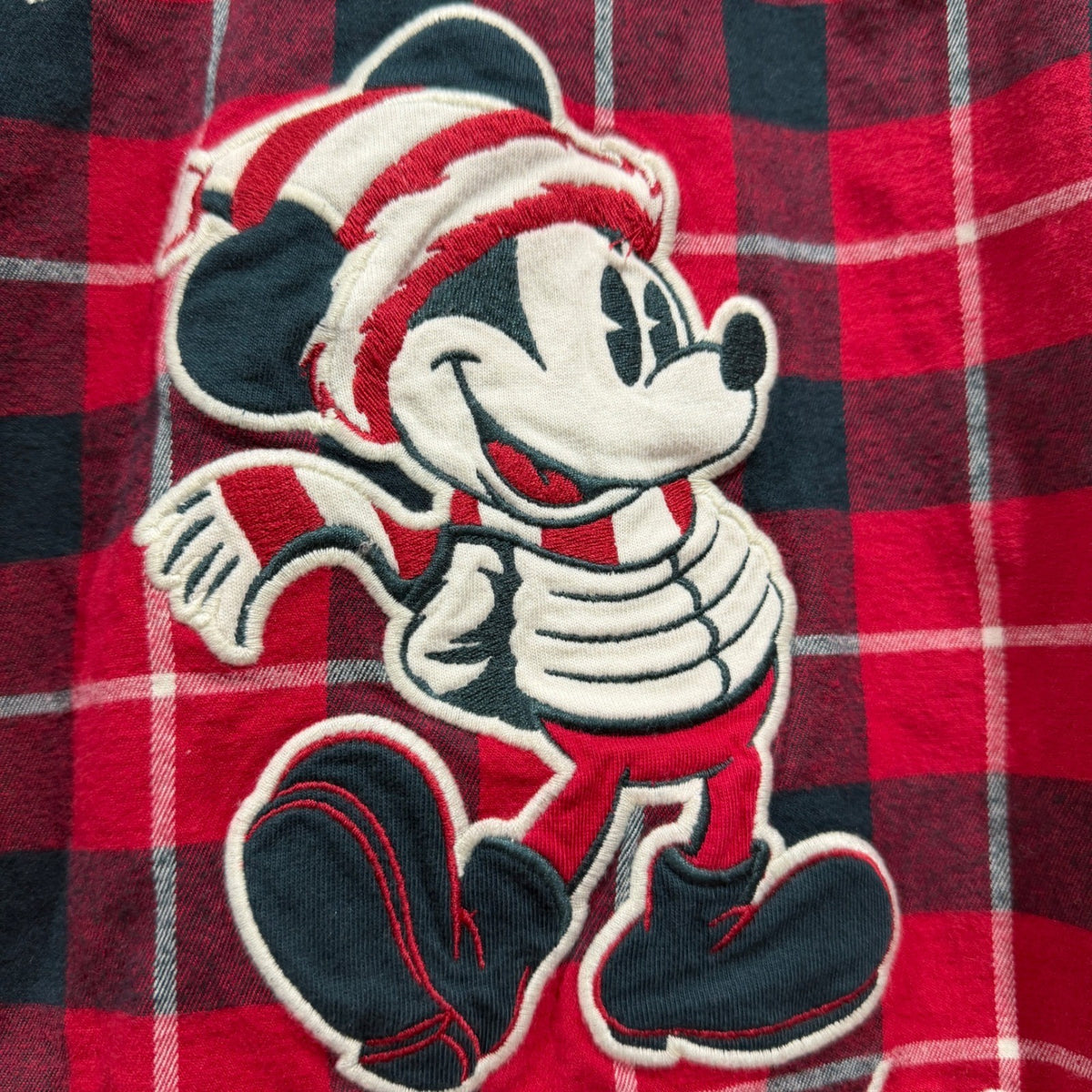 Disney Flannel Shirt Boys 4 Red Plaid Mickey Mouse Holiday Lodge *Flawed5