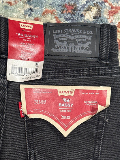 Levi's '94 Baggy Jeans Girls Size 4 Black Straight Leg Adjustable Waist NWT3