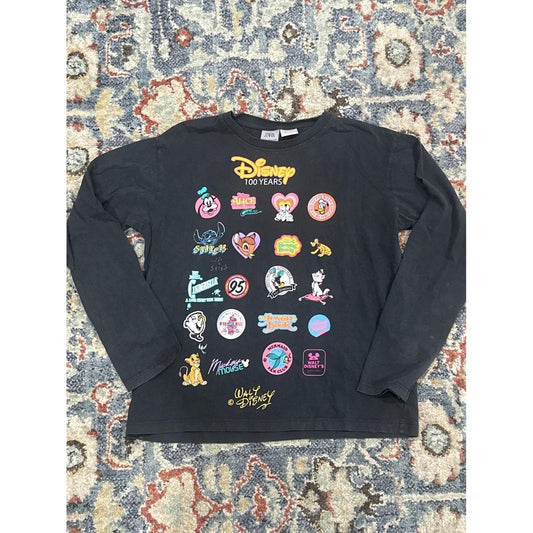 Zara Disney 100 Years Shirt Kids 9-10 Black Graphic Long Sleeve EUC0
