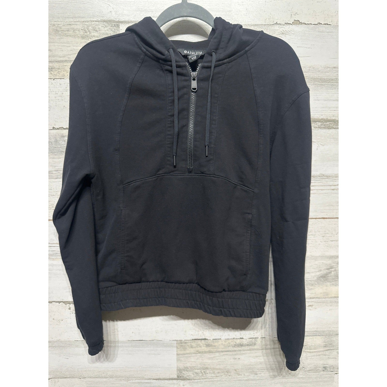 Athleta Coaster Luxe Half Zip Hoodie Womens XXS Black Pullover Sweatshirt EUC0