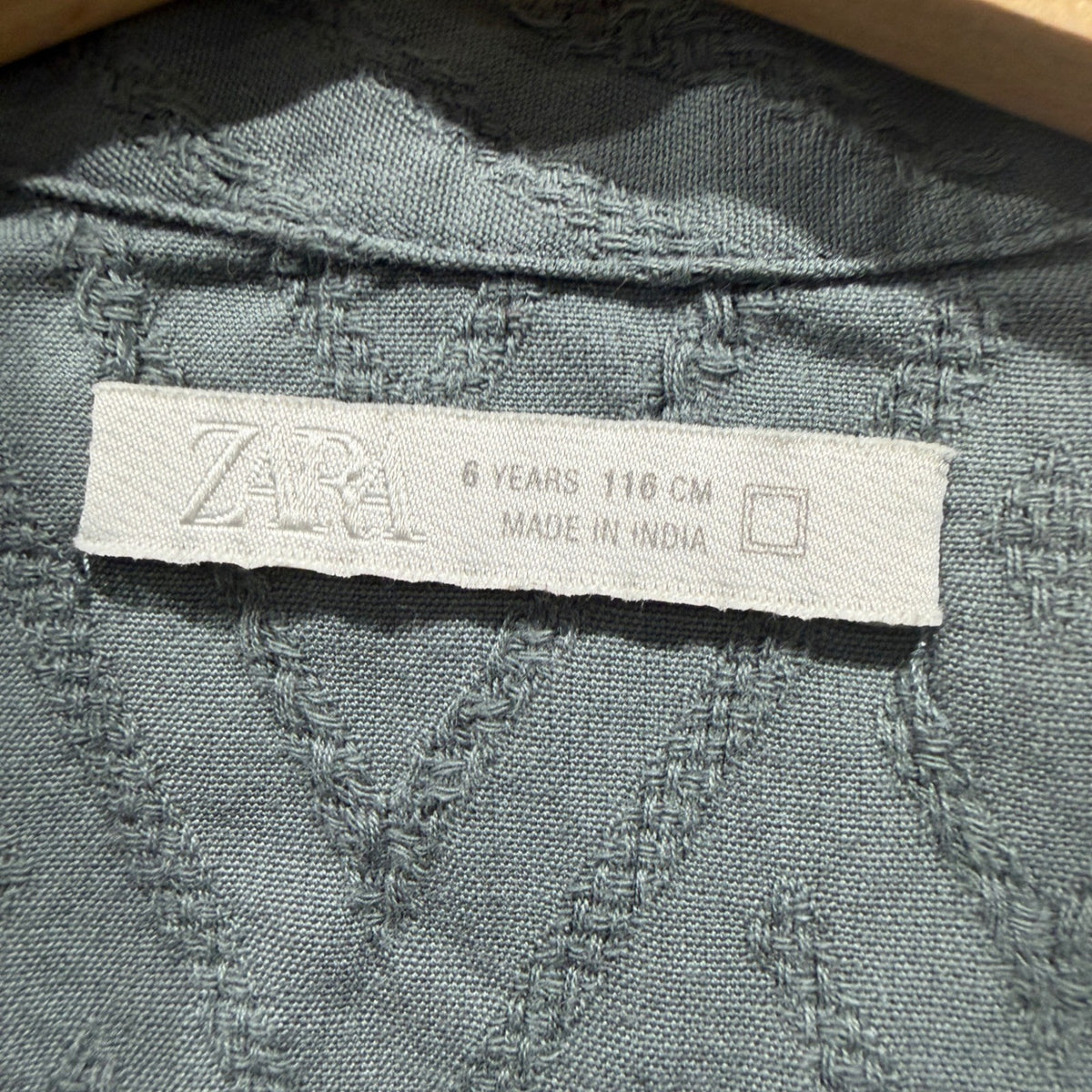 Zara Button Down Kids 6 Slate Blue Chevron Textured Coastal EUC1