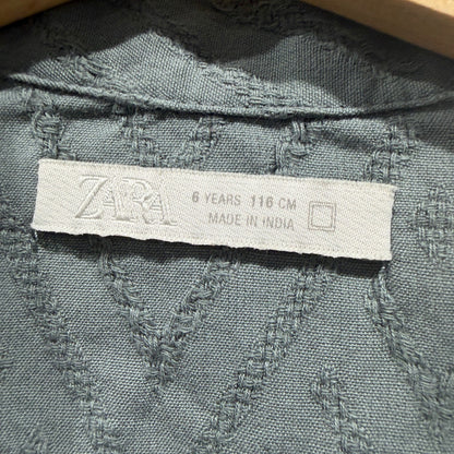 Zara Button Down Kids 6 Slate Blue Chevron Textured Coastal EUC1