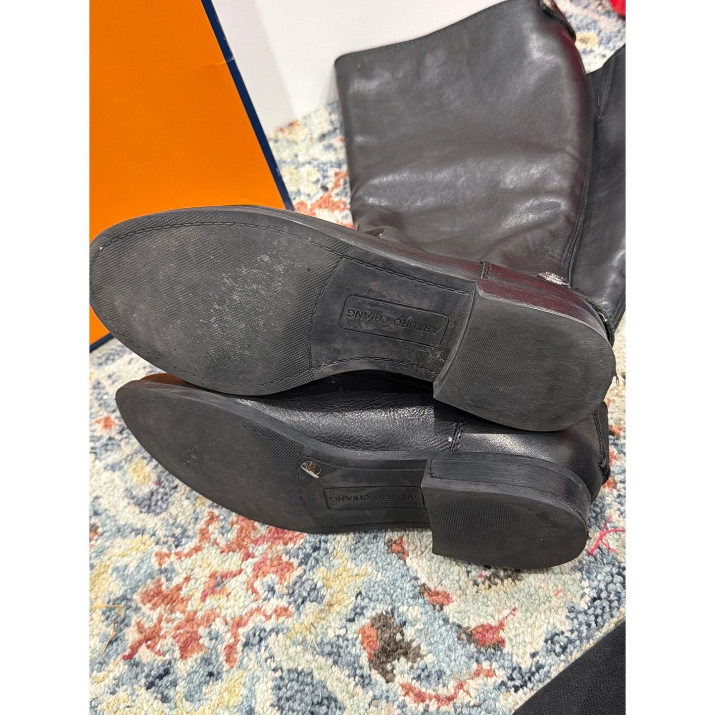 Arturo Chiang Riding Boots Women 8MW Black Leather Wide Calf Classic *Flawed5