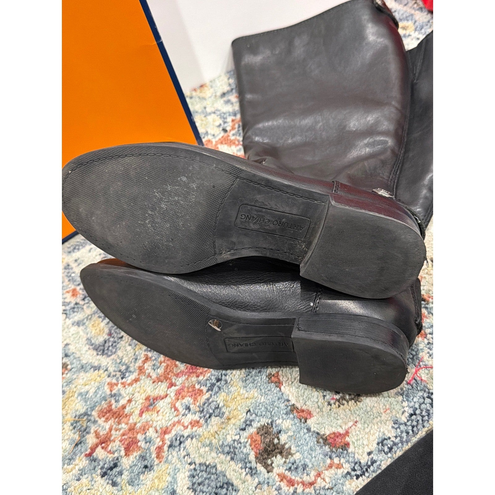 Arturo Chiang Riding Boots Women 8MW Black Leather Wide Calf Classic *Flawed5