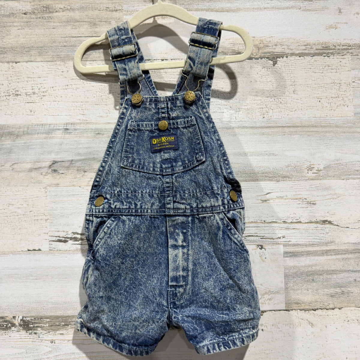 Vintage OshKosh B'gosh Vestbak Shortalls Kids 3T Blue Acid Wash Denim0