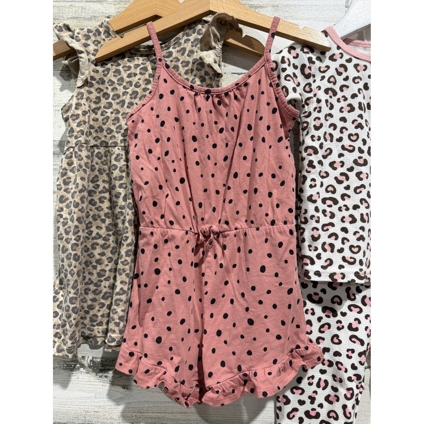 Jessica Simpson H&M Bundle Girls 2T Pink Leopard Corduroy Pinafore Pajamas EUC2