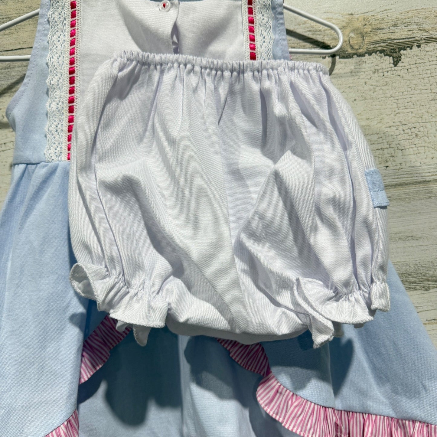 Willbeth Dress Set Girls 12M Blue Pink Floral Embroidered Heirloom Coquette4