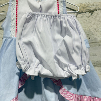 Willbeth Dress Set Girls 12M Blue Pink Floral Embroidered Heirloom Coquette4