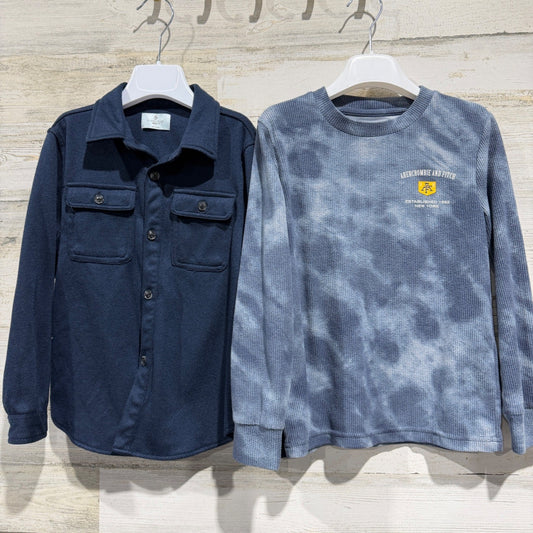 Abercrombie & Class Club Shirt Lot Boys 7/8 Blue Tie Dye Waffle Button EUC0