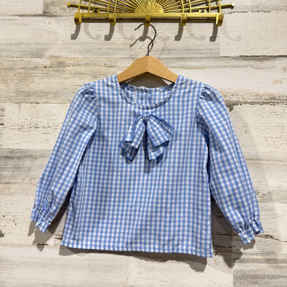 The Beaufort Bonnet Company Blouse Girls 3T Blue Gingham Bow Preppy0