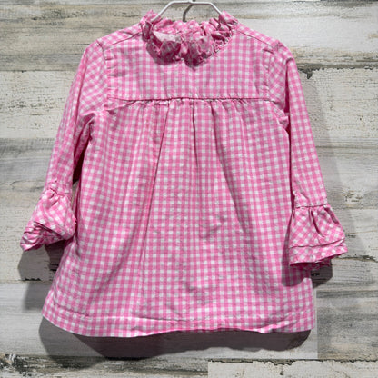 Janie and Jack Gingham Ruffle Blouse Girls 6 Pink 100% Cotton Preppy Flawed*0