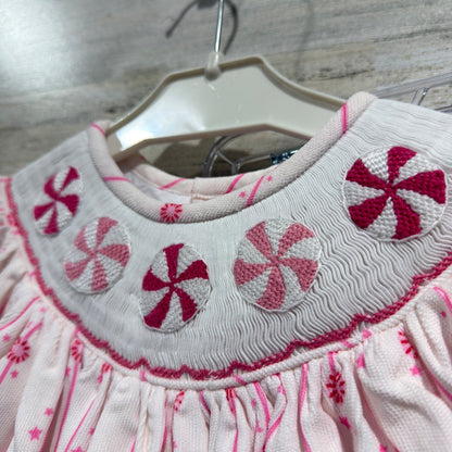 Poppy Kids Co Peppermint Smocked Bloomer Set Girls 3T Pink Cotton Holiday EUC1