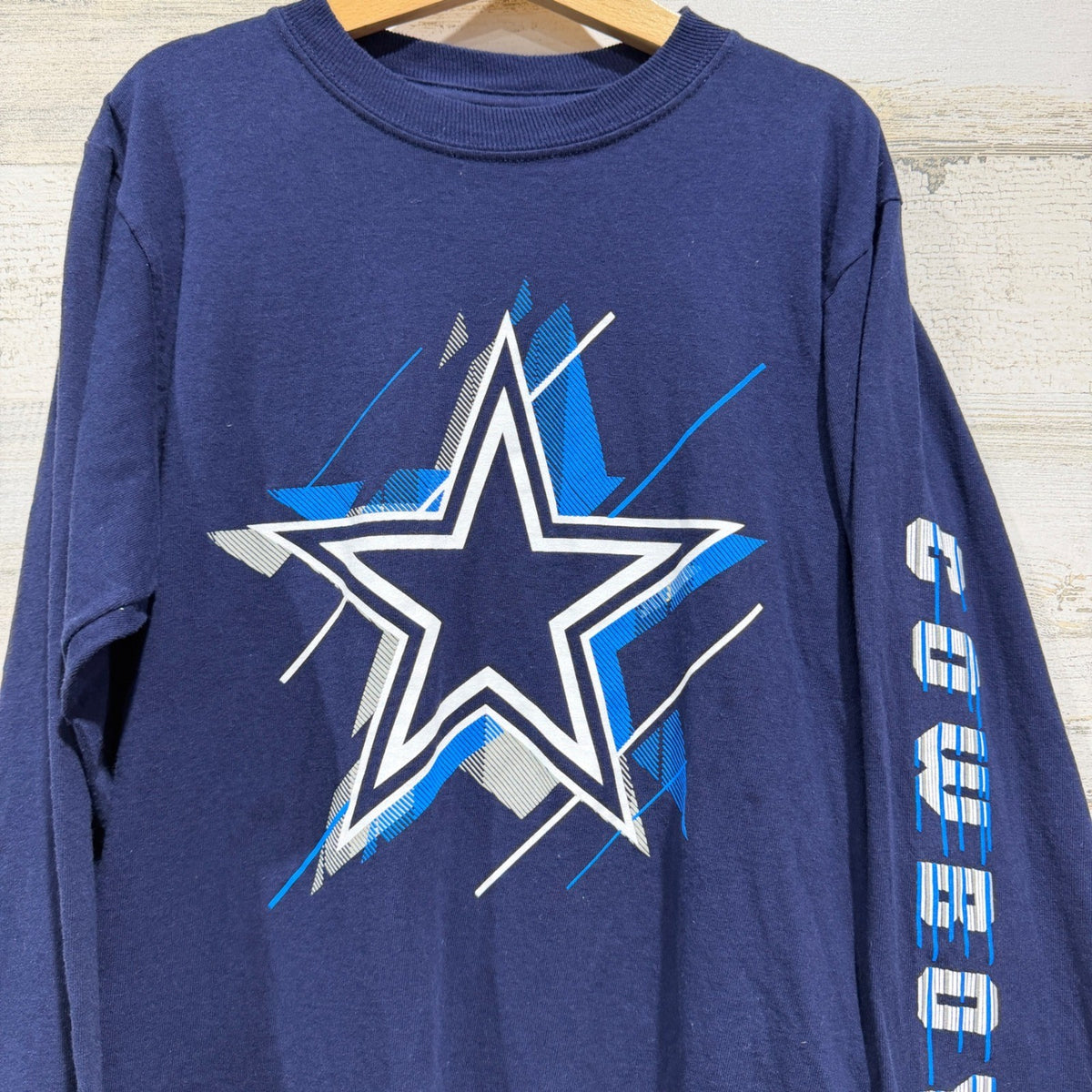 Dallas Cowboys Graphic Tee Youth M Navy Blue Long Sleeve NFL Football EUC1