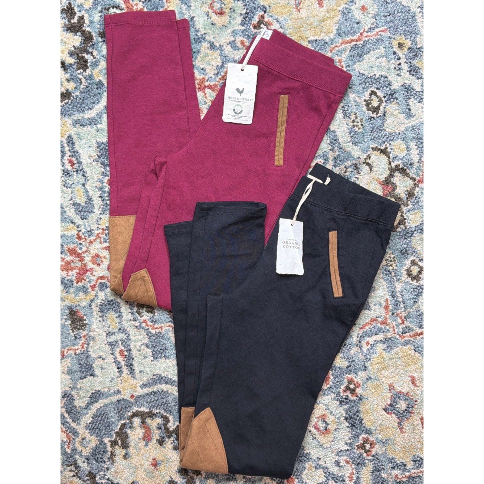 Hope and Henry Riding Leggings Girls 10 Burgundy Black Suede Patch NWT0