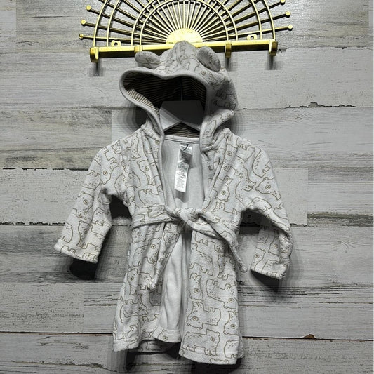 Just One You Hooded Terry Bear Robe Boys 0-9m White Tan Animal Print EUC0