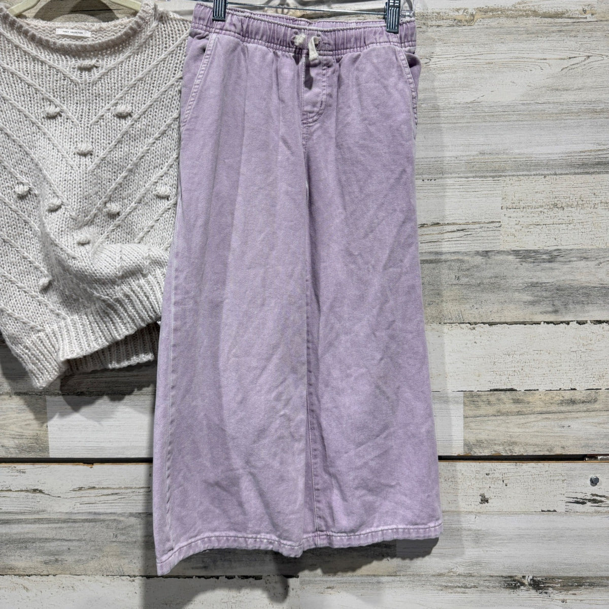 Zara Cat & Jack Sweater & Pants Set Girls 7/8 Purple Ivory Knit Wide Leg Boho5