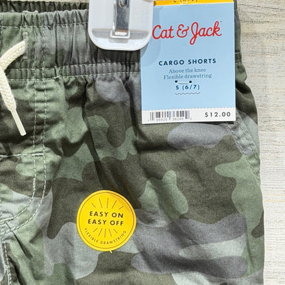 Cat & Jack Cargo Shorts Boys S 6/7 Green Camo Drawstring Utility Gorpcore NWT1