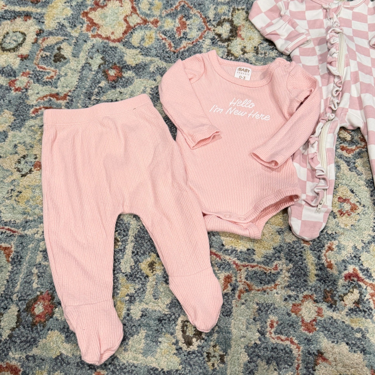 SIIX Cotton On Baby Organic Cotton Bundle Girls 0-3M Pink Floral Check EUC1