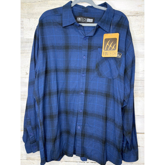 Fintech Button Down Shirt Men XXL Blue Plaid Cotton Gorpcore NWT0
