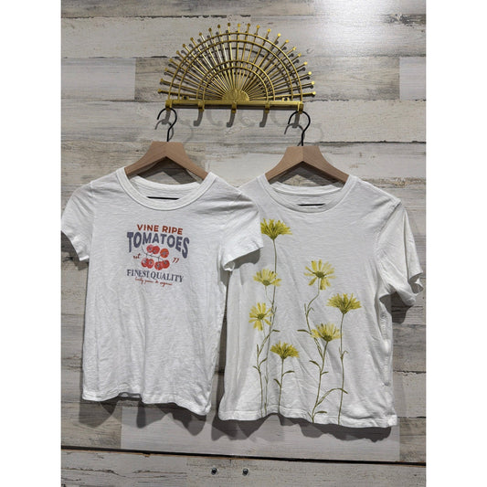American Eagle Aerie Graphic Tee Women S White Tomato Flower Cottagecore EUC0