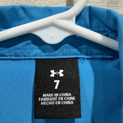 Under Armour Button Down Boys 7 Blue Short Sleeve Performance EUC2