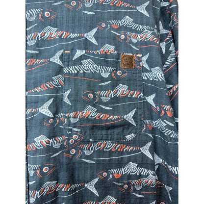 Solaris Outdoors Shirt Mens XL Blue Fish Print Short Sleeve Camp Coastal Beach2