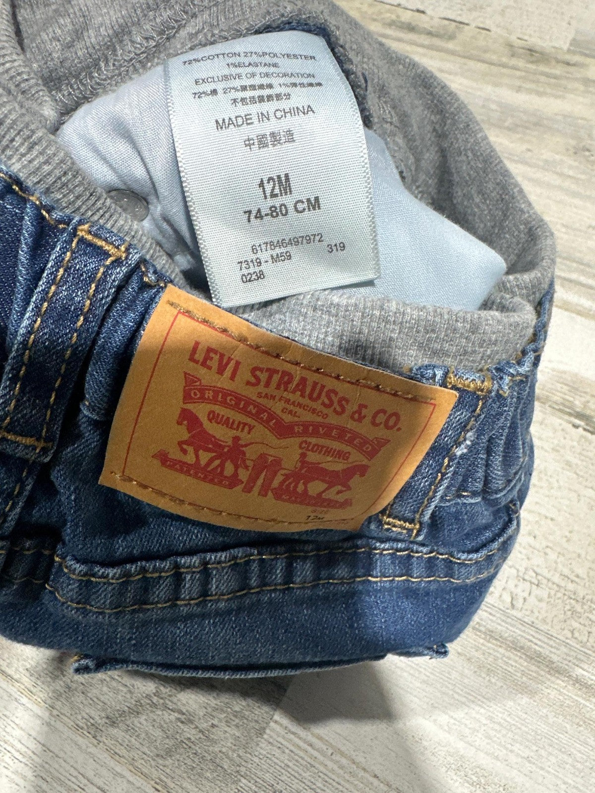 Levi's 514 Straight Jeans Kids 12M Blue Distressed Elastic Waist GUC2