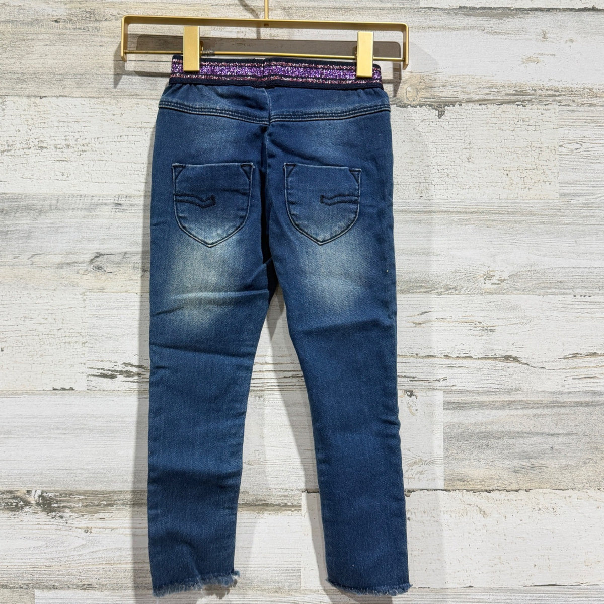 Minymo Skinny Jeans Girls 3Y Blue Purple Glitter Waist Scandi NWT2