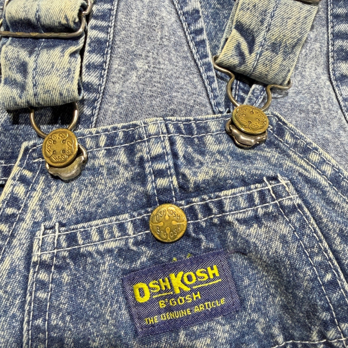 Vintage OshKosh B'gosh Vestbak Shortalls Kids 3T Blue Acid Wash Denim15