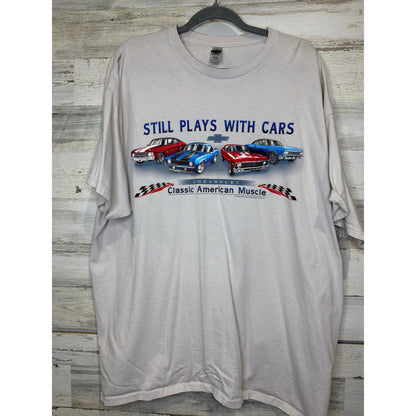 Gildan Graphic Tee Men 2XL Gray Chevy Muscle Car Automotive Dad Core EUC0