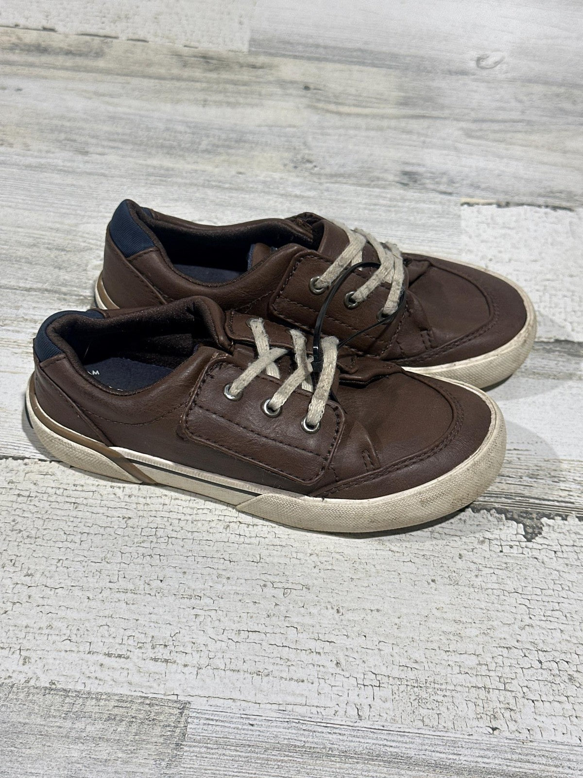 Sperry Boat Shoes Boys 11 Brown Faux Leather Caspian Hook Loop1
