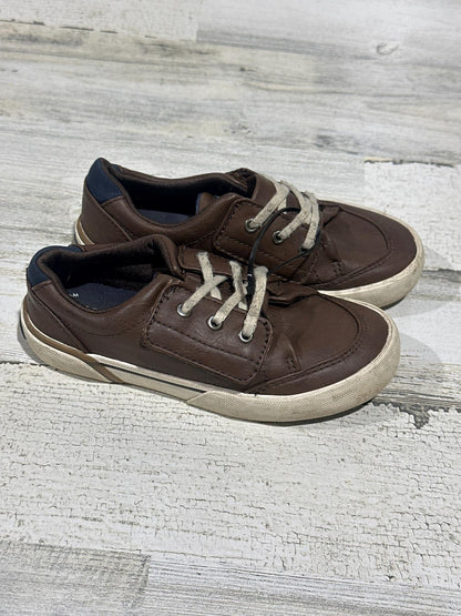Sperry Boat Shoes Boys 11 Brown Faux Leather Caspian Hook Loop1