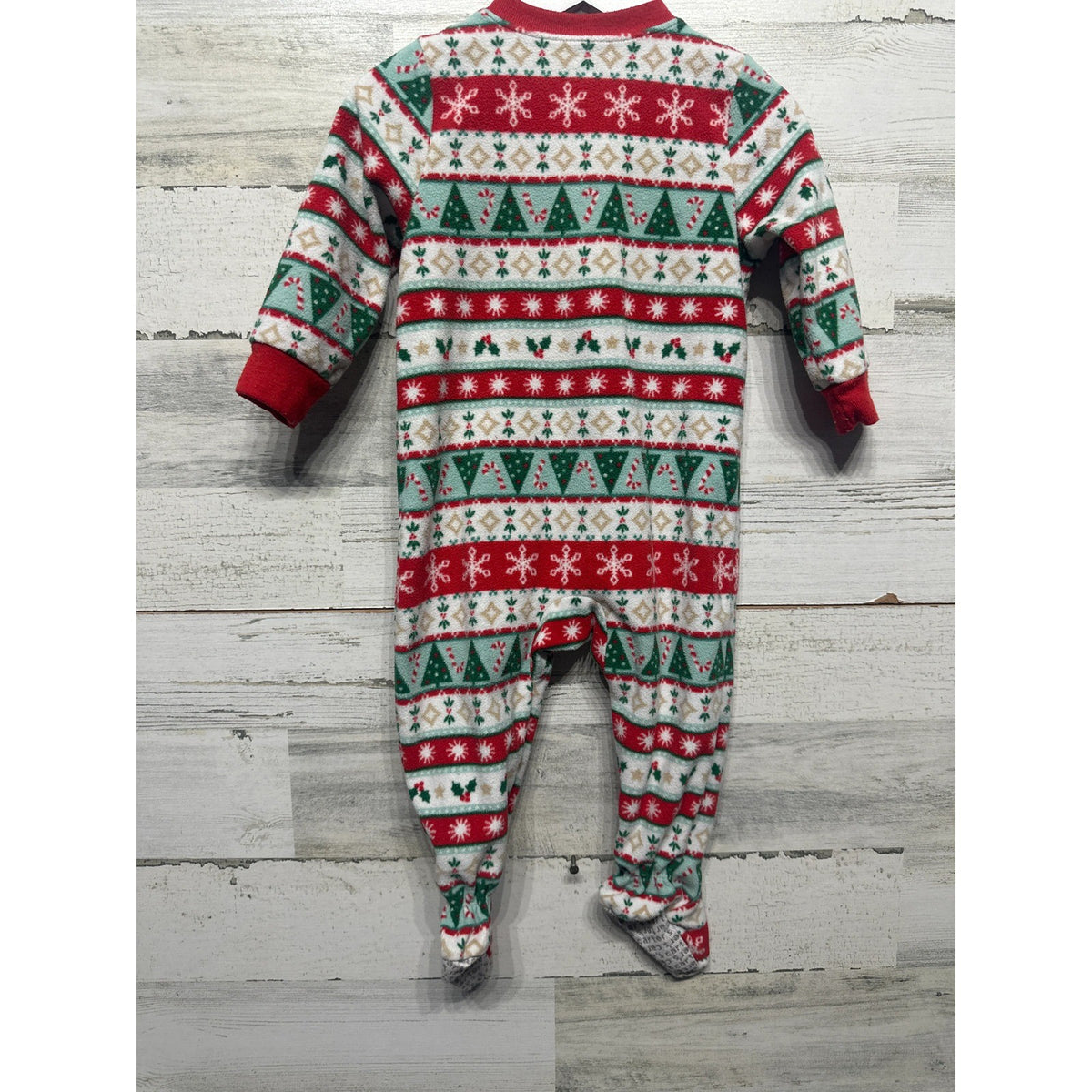 Carter's Footed Pajamas Kids 12M Red Fair Isle Holiday Fleece EUC2