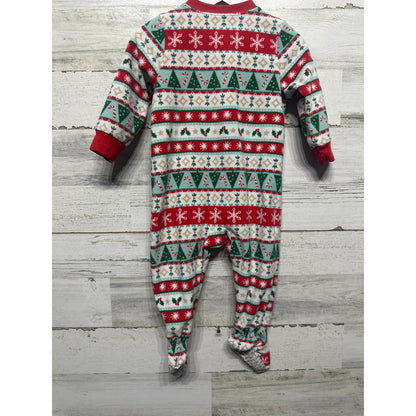 Carter's Footed Pajamas Kids 12M Red Fair Isle Holiday Fleece EUC2